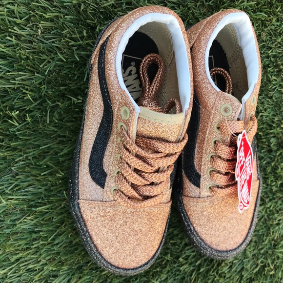 New VANS Kids Old Skool Shoes Party Glitter Black Rose Gold - Picture 2 of 16